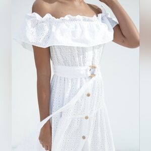 NWT ZARA Embroidered Off Shoulder Eyelet Midi Dress XL